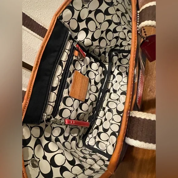 COACH REHAB Project Red and Navy Blue Tote Bag AND Red Patent Long Wallet SET - Picture 6 of 14